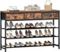 usikey 4 Tier Shoe Rack with 3 Drawers & 3 Oxford Fabric Shelves, Holds 15-18 Pairs, Metal Shoe Storage with Wood Top, Shoe Organizer for Entryway, Closet, Apartment, Rustic Brown UNYXJX022F