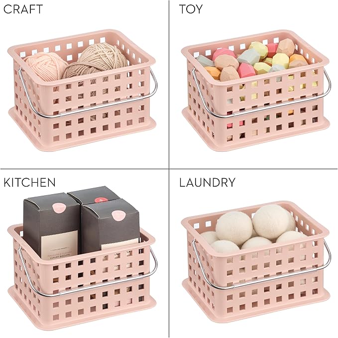 iDesign Small Shower Caddy with Handle, Portable Shower Organizer for Dorm or Bathroom, 3-Pack, Pink