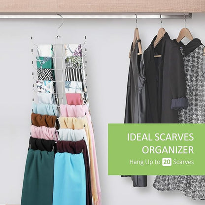 Scarf Hanger for Closet, 20 Large Capacity Scarf Organizer, Space Saving Scarf Holder Hijab Rack Closet Organizers and Storage, Silver 1 Pack