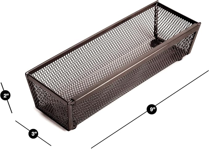 Smart Design Drawer Organizer - Steel Metal Mesh - Set of 6 (9 x 3 Inch, 6-Pack, Bronze)