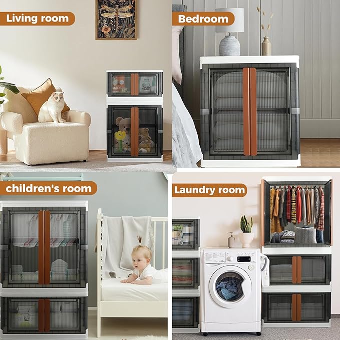 Wardrobe, Closet, Collapsible Storage Cabinet, Useful Box with Large Capacity, 37.5 Gal (142 L), Stackable on Box (19 Gal), Easy Storage of Clothing, Installation Free
