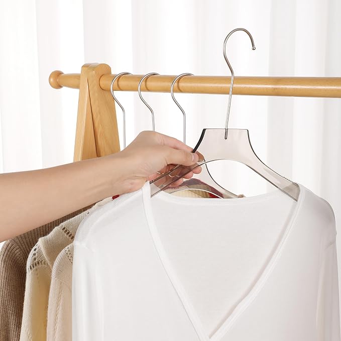Crystal Clear Acrylic Clothes Hangers 20 Pack, Thin Non-Slip Suit Hangers, Heavy Duty Transparent Hangers for Closet Organization, Space-Saving(Smoky Gray)