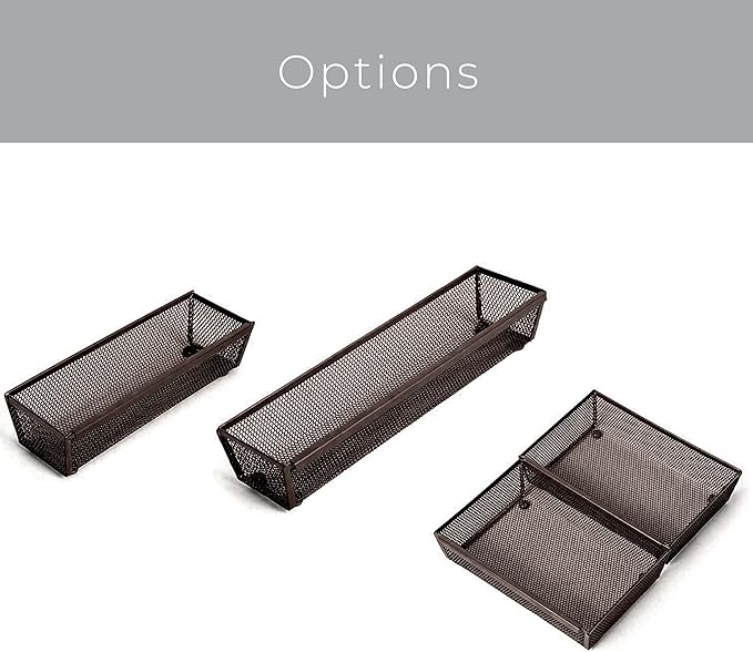 Smart Design Drawer Organizer - 12 x 3 Inch - Steel Metal Mesh Tray - with Interlocking Arm Connection - Utensils, Silverware, Organization - Kitchen - Bronze