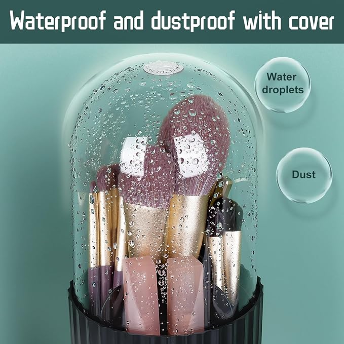 JessLab Makeup Brush Holder Organizer with Lid, 360 Degree Rotatable Spinning Cosmetics Holder Display for Bathroom Vanity Countertop, Black