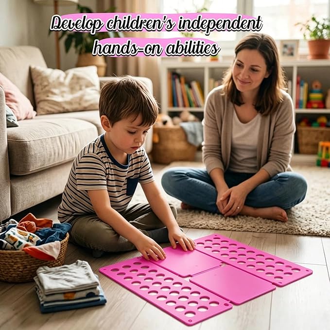 Toddler Shirt Folding Board (Ages 1–7) – Build Independence & Fine Motor Skills, Mini Kids Clothes Folding Board & Shirt Folder, Portable Laundry Organizer for Small Sizes (Magenta)