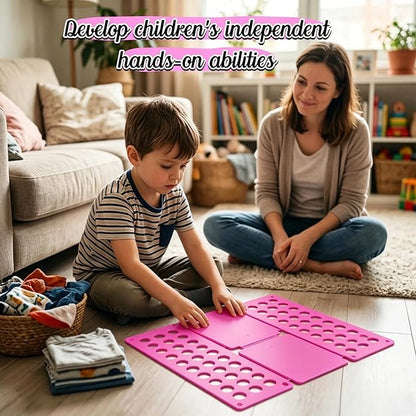 Toddler Shirt Folding Board (Ages 1–7) – Build Independence & Fine Motor Skills, Mini Kids Clothes Folding Board & Shirt Folder, Portable Laundry Organizer for Small Sizes (Magenta)