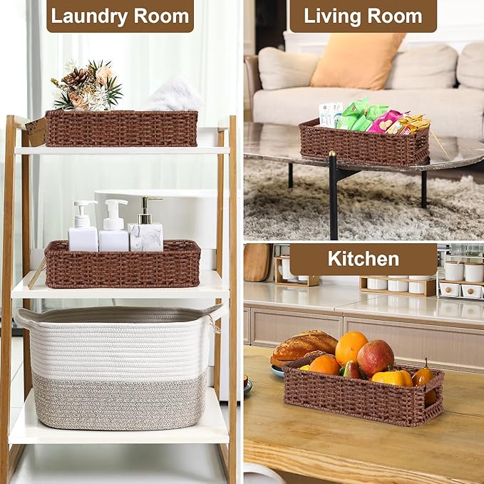 Water-Resistant Toilet Paper Basket: Tank Topper Organizer Brown Handwoven Modern Natural Style