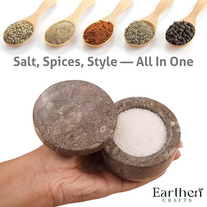 Marble Salt Cellar with Swivel Lid 3 Inch Salt Box Oceanic Mini Salt and Spice Jar Storage Magnetic Lock Container, Salt Crock for Sea Salt, Flaky Salt, and Sugar