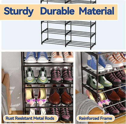 Large Shoe Rack Organizer, 2-Row 8-Tier Tall Shoe Storage Shelf for Closet, Entryway, Garage, Metal Free Standing Shoe Holder for 28-32 Pairs Shoes, Sturdy Stackable Shoe Stand for Bedroom