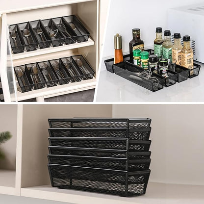 Drawer Organizer for Kitchen, Silverware Organizer Cutlery Tray Utensil holder with Interlocking Mesh Metal Flatware Storage Silver (6 pcs)