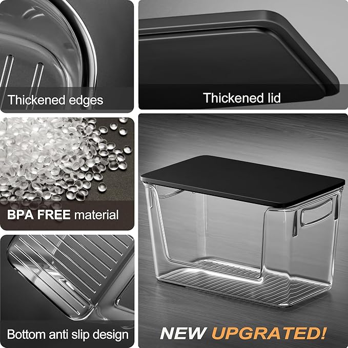 Heyuzb Pantry Organizers Storage, 2 Pack Large Clear Storage Bins with Bamboo Lids for Onion, Potato, Garlic, Canned Food, Organizer Bins for Under Sink, Kitchen, Countertop, Bathroom