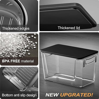Heyuzb Pantry Organizers Storage, 2 Pack Large Clear Storage Bins with Bamboo Lids for Onion, Potato, Garlic, Canned Food, Organizer Bins for Under Sink, Kitchen, Countertop, Bathroom