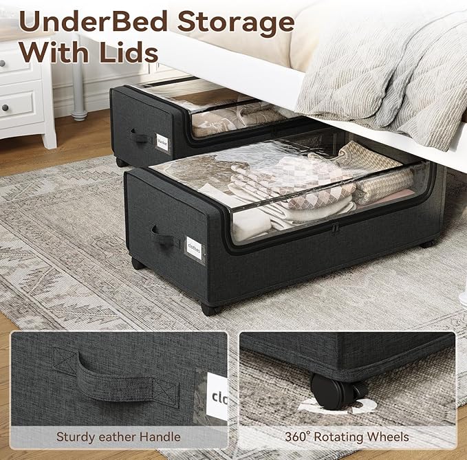 Under Bed Storage With Wheels, XXXXL Large Underbed Storage Organizer, 90L Capacity, for Shoes, Clothes, Blankets, Bedding