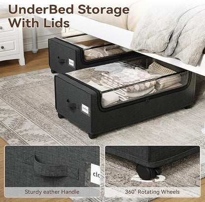 Under Bed Storage With Wheels, XXXXL Large Underbed Storage Organizer, 90L Capacity, for Shoes, Clothes, Blankets, Bedding