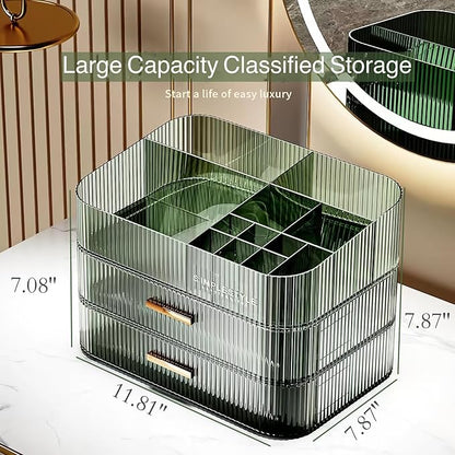 Makeup Organizer for Vanity, Large Desk Organizer with Stackable Drawers for Cosmetics, Skincare, Lipsticks, Palette, Nail Care, Ideal Storage for Dresser and Bathroom Countertop-Green