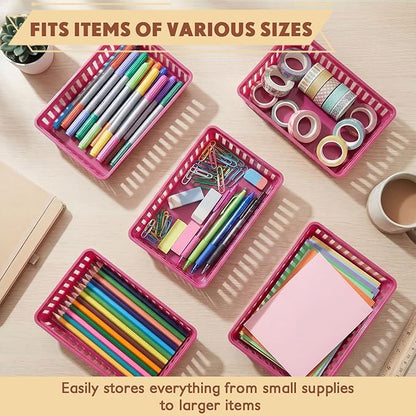 Wenqik 24 Pcs Plastic Storage Baskets for Classroom Organizing Small Pantry Storage Bins Rectangular Tray for School Household Toys Classroom Bedrooms, Kitchens Countertops(Deep Purple)