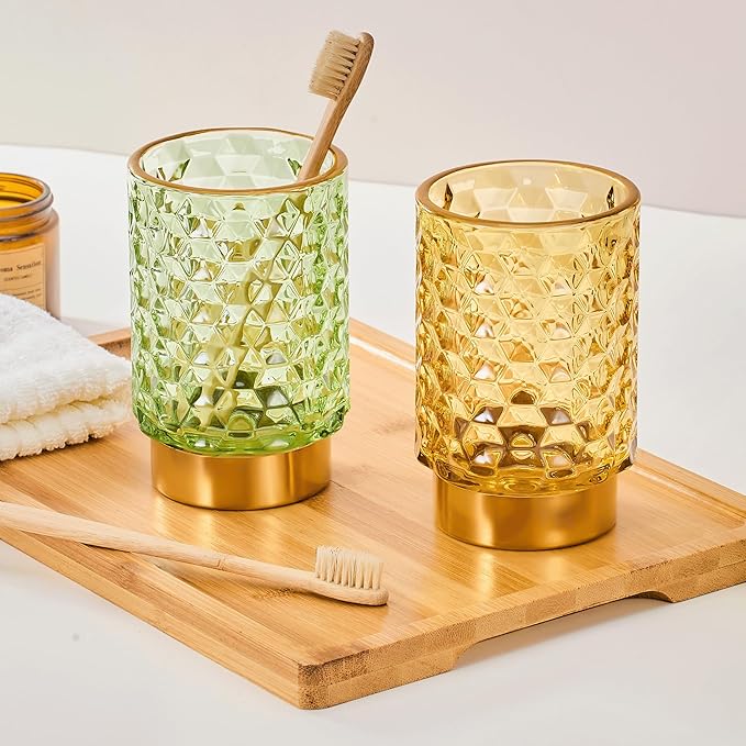 Makeup Brush Holder Organizer,Toothbrush Holders,Desk Pen Pencil Holder,Multifunctional Vintage Glass Brush Cup（A46-1-US）