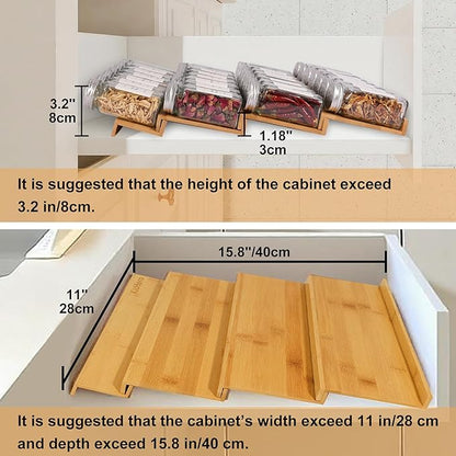Spice Drawer Organizer with 24 Spice Jars,216 Labels,25 Non-slip Rubber, Bamboo 4 Tier Seasoning Rack Tray Insert for Kitchen Drawers,Cabinets,Countertop,11" Wide x 15.8" Deep