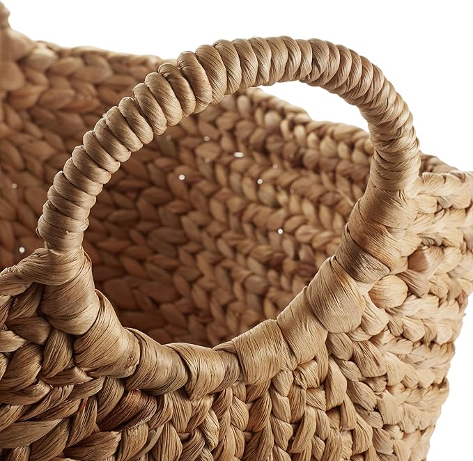 Casafield Set of 3 Multipurpose Boat Baskets with Handles - Cinnamon, Woven Water Hyacinth Storage Organizers for Throw Blankets, Bedroom, Laundry