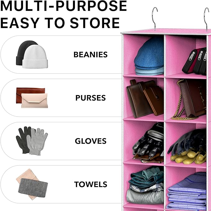 Simple Houseware 20 Section Shelves Hanging Shoes Organizer Holder for Closet, Pink