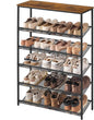SONGMICS HOME 6 Tier Shoe Storage Organizer, Freestanding Shoe Rack, Dense Mesh, for Living Room, Bedroom, Entryway, Rustic Brown and Black