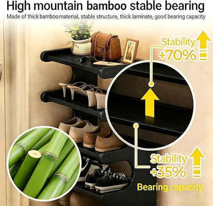 39" Bamboo Shoe Rack - Vertical Shoe Organizer Rack for Small Space, Narrow Shoe Tower for Closet, Entryway, Corner, Tall Shoe Shelf with Removable Shelves, Flexible Storage Shelf for Saving Space