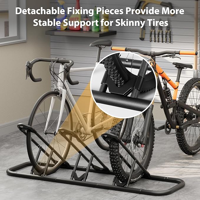 Mr IRONSTONE Bike Rack, Floor Storage Stand for Garage, Indoor/Outdoor Parking Holder, Fits Mountain, Road & Kids Cycles (Black, 3-Slot)
