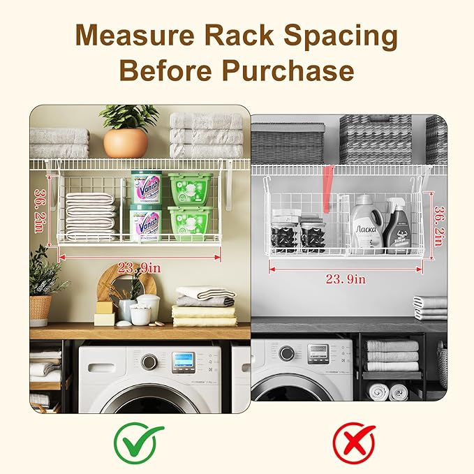 23.62” Extra-Long Under-Shelf Hanging Laundry Basket Organizer, 3-Pack Space-Saving Laundry Organizer, Fits Wire Shelving (Rod Diameter < 0.38”), Modular with Dividers for Custom Laundry Organization