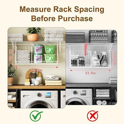 23.62” Extra-Long Under-Shelf Hanging Laundry Basket Organizer, 3-Pack Space-Saving Laundry Organizer, Fits Wire Shelving (Rod Diameter < 0.38”), Modular with Dividers for Custom Laundry Organization