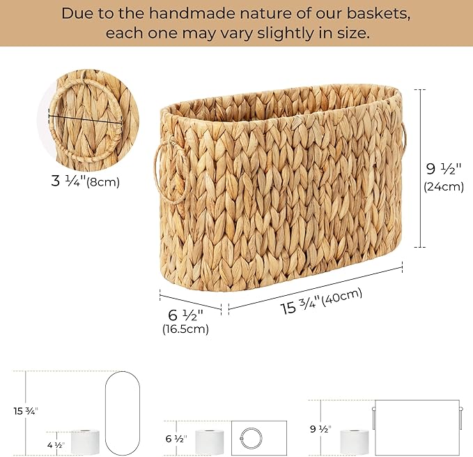 StorageWorks Toilet Paper Storage, Toilet Paper Storage Holder for 6 Regular Rolls, Wicker Basket for Bathroom, Natural Water Hyacinth