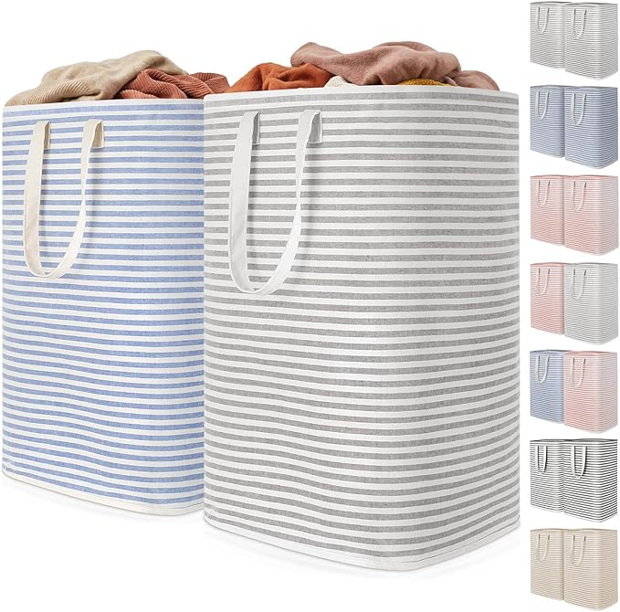 Lifewit 2 Pack Laundry Basket 80L Each, Collapsible Clothes Hamper with Reinforced Handles, Freestanding Waterproof Design for Bedroom and Laundry Room, Grey&Blue 160L Total