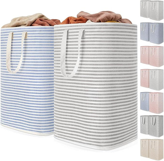 Lifewit 2 Pack Laundry Basket 80L Each, Collapsible Clothes Hamper with Reinforced Handles, Freestanding Waterproof Design for Bedroom and Laundry Room, Grey&Blue 160L Total