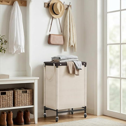 StorageWorks Laundry Hamper, 90L Rolling Laundry Sorter Cart with Removable and Washable Liner Bag, Clothes Hamper with Wheels and Handle for Laundry Room and Bedroom, Beige