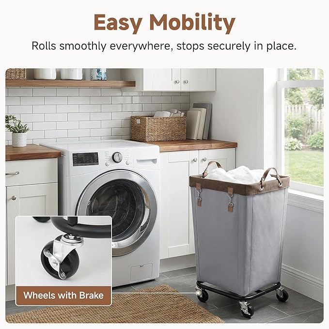 StorageWorks 160L Laundry Basket with Wheels, Large Rolling Hampers for Clothing Organizer, Dirty Clothes Basket for Hotel, Home, Closet, Dorm, Light Grey