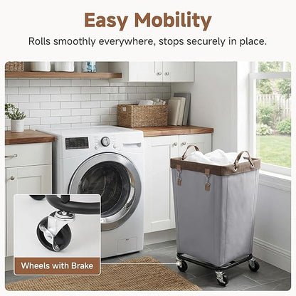 StorageWorks 160L Laundry Basket with Wheels, Large Rolling Hampers for Clothing Organizer, Dirty Clothes Basket for Hotel, Home, Closet, Dorm, Light Grey