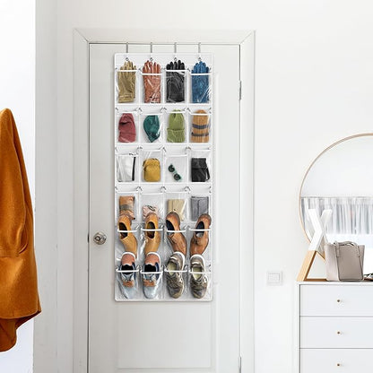 Simple Houseware 24 Pockets Large Clear Pockets Over The Door Hanging Shoe Organizer, White (56" x 22.5")