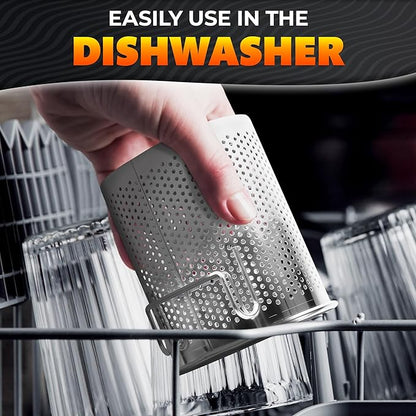 Chopstick Dishwasher Basket 3.5x2.7x3.9" – Stainless Steel Chopstick Holder for Dishwasher with Hooks, Oval Design Rust-Resistant Perforated Utensil Caddy for Straws, Teaspoons & Small Kitchen Tools