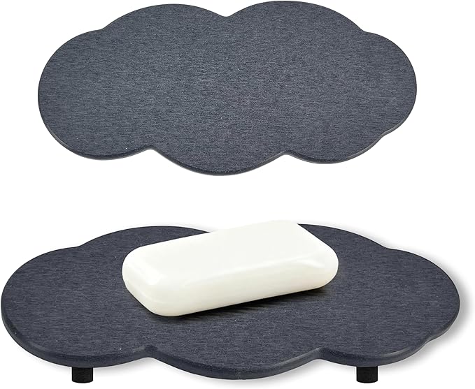 Water Absorbing Stone Tray Cute Cloud Shape, Instant Drying Sink Diatomite Coasters for Bathroom & Kitchen Counter Organizers, Dish Soap Dispenser Sponge Holder, 8 * 4inch, 2 Pcs (Dark Gray)