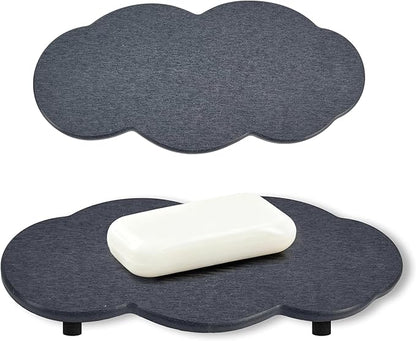 Water Absorbing Stone Tray Cute Cloud Shape, Instant Drying Sink Diatomite Coasters for Bathroom & Kitchen Counter Organizers, Dish Soap Dispenser Sponge Holder, 8 * 4inch, 2 Pcs (Dark Gray)