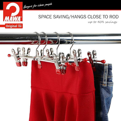 Mawa by Reston Lloyd Non-Slip Space-Saving Clothes Hanger For Pants & Skirts with Two Non-Slip Clips, Style K/30D, 12-Inch, Set of 10, Red