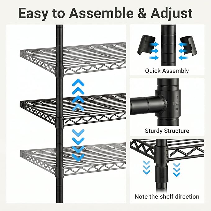 Wall Mounted Closet System – Adjustable Clothing Rack with 6 Hanging Clothes Rods( 4 Expandable Rods) & 6 Shelves, Heavy Duty Industrial Pipe Clothes Rack for Closet Organizer and Storage, Black