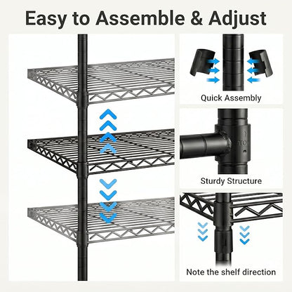 Wall Mounted Closet System – Adjustable Clothing Rack with 2 Expandable Rods & 3 Shelves, Heavy Duty Industrial Pipe Clothes Rack for Closet Organizer and Storage, Black