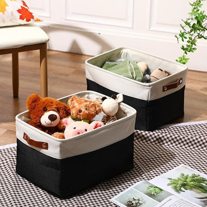 Uiifan 8 Pack 16 x 12 x 10 Inch Large Storage Baskets Collapsible Fabric Storage Cubes Bins with Handles for Shelves Closets Nursery Home Clothes Toys Organizers, Black
