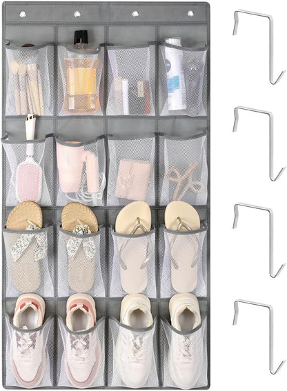 F-color 16-Pocket Hanging Organizer - Over the Door Shoe Organizer, Cruise Essentials for Cabin & RV, Breathable Mesh Storage Pockets, Space Saving Hanging Storage Holder with 4 Sturdy Metal Hooks