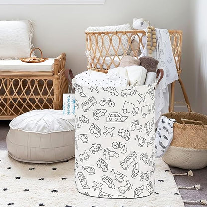 Laundry Basket Canvas Fabric Collapsible Organizer Basket for Storage Bin Toy Bins Gift Baskets Bedroom Clothes Children Nursery Hamper (Vehicle)
