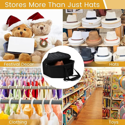 Wonderjune 2 Pcs Cowboy Hat Box for Storage Collapsible Sturdy Cowboy Hat Case with Handle for Men and Women Travel Storage Organizer Large Cap Bag for Closet(Black)