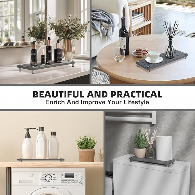2Pcs Stone Drying Mat, Water Absorbing Stone Tray with Stainless Steel Feet, Fast Drying Diatomite Stones Sink Tray, Soap Dish Rack, Vanity Trays Dispenser Organizer for Bathroom(11"L x 4.3"W x 1.3"H)