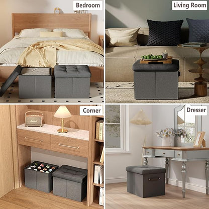 2 Pack Storage Ottoman Shoe Organizer for Closet - Adjustable Dividers Storage Box for Shoes | Clothes | Toy | Blanket, Foldable Foot Stool Small Bench Shoe Cabinet for Living Room & Bedroom