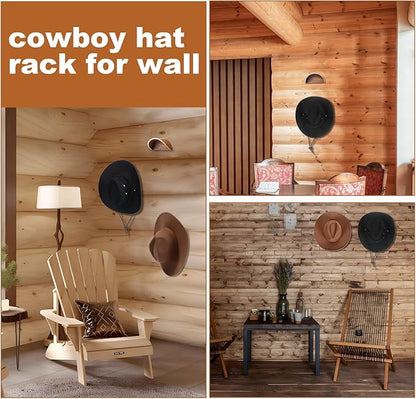 Cowboy Hat Rack for Wall,2 Pack Walnut Wood Hat Holder on Wall, Satin Finish Hat Hooks,Non-Damage Brim Design Can Keeps Original Shape of Hat, for Western Hat Organizer