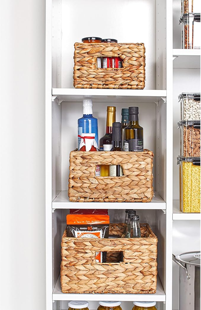 Honey-Can-Do Banana Leaf Storage Baskets –Water Hyacinth Woven Basket,Decorative Baskets for Shelves,Basket for Gifts,Closet,Pantry,and Home Organization,Set of 3,Multi-Size,(Pack of 3)